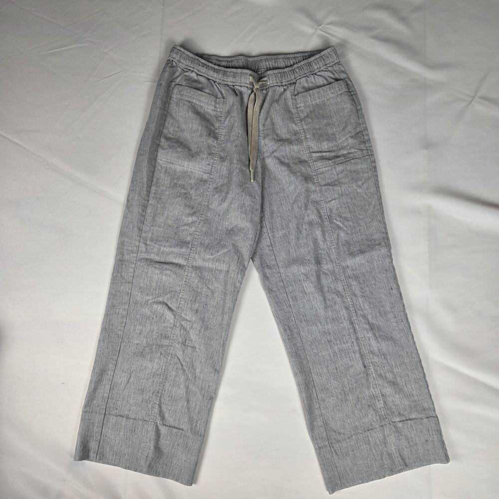 Orvis Gray Striped Linen Blend Drawstring Crop Pants Medium